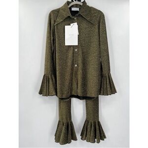 Sleeper Women's Saturn Lounge Suit with Leggings in Gold Metallic Ruffle sz L